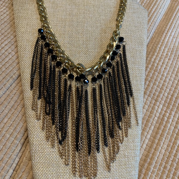 Dramatic black and gold bib necklace. Great condition for pre owned. - Picture 3 of 4
